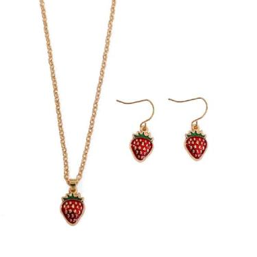 Imagem de Kysin Chiys Conjunto de brincos de colar de frutas de maçã vermelha para mulheres, vermelho, esmaltado, fruta, morango, melancia, brincos pendentes para estudantes, professores, joias de volta às