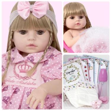 Imagem de Bebê Reborn Loira Realista 100% Silicone Recem Nascida Itens - Cegonha