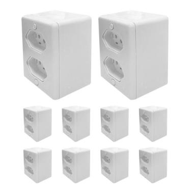 Imagem de Kit 10 Tomada dupla 20A Sobrepor 2 Pino + Terra 250V Ilumi