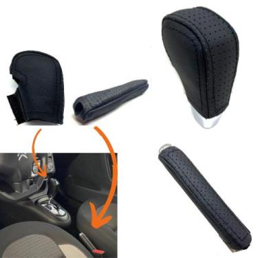 Imagem de Kit Capas Couro Manopla Câmbio Automático E Alavanca Freio De Mão Citr