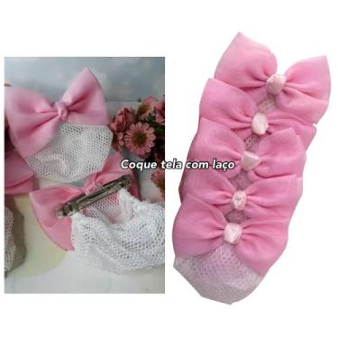 Imagem de Kit 05 Redinha Laço Rosa Coque Cabelo Preso Profissional Feminino Ball