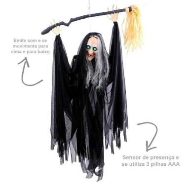 Imagem de Decoração de Halloween c/ Movimento Luz e Som Bruxa Thelma - Fantasias