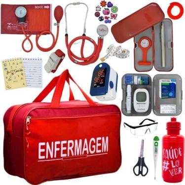 Imagem de Kit Enfermagem Aparelho de Pressão Estetoscópio Medidor Glicose Premiu