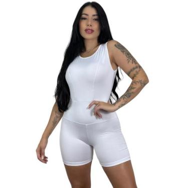 Imagem de macaquinho curto liso macacão suplex academia TB moda fitness, Branco,