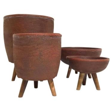 Imagem de Kit 4 Vasos Para Plantas E Decoração Com Tripé De Madeira - Alpe & Ari
