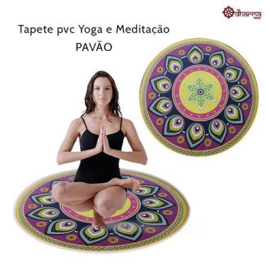 Imagem de Tapete Yoga e Meditação PVC Mandala Pavão Redonda - Dharma Yogui
