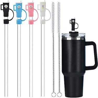 Imagem de ALINK Pacote com 4 canudos de substituição e coletor de palha para Stanley copo de 1,1 litro de 850 g, 30,5 cm de comprimento, reutilizável, plástico transparente para acessórios Stanley Cup, jarro de 30,5 cm, mais 2 escovas de limpeza