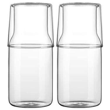 Imagem de Sizikato Garrafa de água noturna de vidro transparente simples de 445 g com copo de copo, conjunto de 2