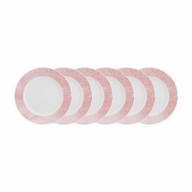 Imagem de Estojo com 6 Pratos Rasos em Porcelana, Modelo Redondo Itamaraty, Coleção Cromo Rosa, Schmidt Estilo, Porcelana Schmidt