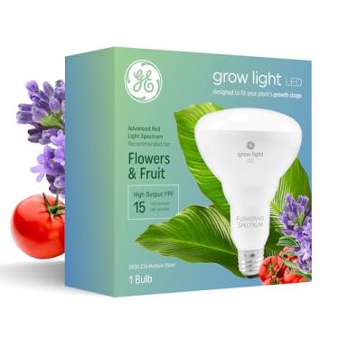 Imagem de GE Luzes de cultivo para plantas de interior, holofote interno BR30, lâmpadas LED para flores e frutas, espectro de luz vermelha avançado, vida útil de 25.000 horas, 15 PPF, 1 pacote (a embalagem pode