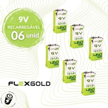 Imagem de Kit 6 Baterias 9v Recarregável Flex Gold