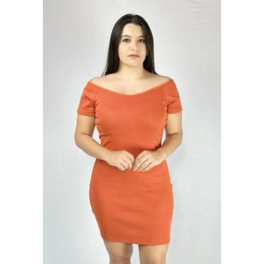Imagem de Vestido Napoli Ombro A Ombro Em Ribana Canelado Tribo Livre, Ferrugem,