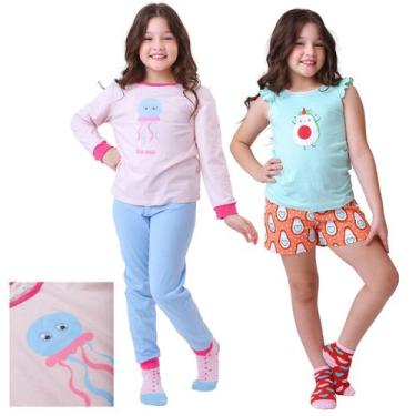 Imagem de  KIT PRONTO 2 Pijamas Infantis Menina 1 ao 10 anos 100% Algodão DETALH