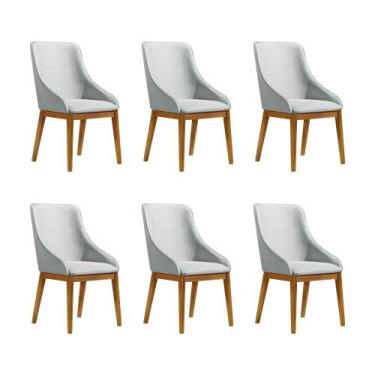 Imagem de Kit 6 Cadeiras de Jantar Luxo Estofada Elisa Anatômica Linho Cinza Bas