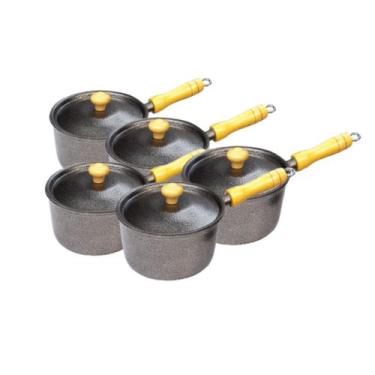 Imagem de Jogo 5 Panelas Caçarolas Alumínio Preto Cabo de Madeira 16 ao 24 cm - 