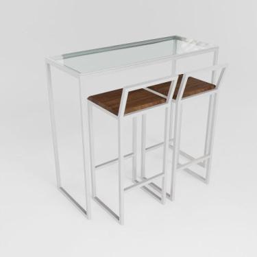 Imagem de Bancada Cozinha Balcão Gourmet 120cm Vidro Com 2 Banquetas Estofada Br