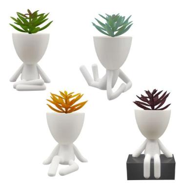 Imagem de Kit 4 Vasos Bob + 4 Plantas Artificiais - Decoração Sala - Marxgreg3d,