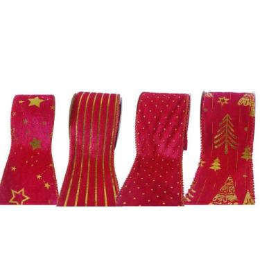 Imagem de Fitas Natalinas 4 Modelos Aveludados Bordas Aramadas 2,73M x 6,3CM. - 