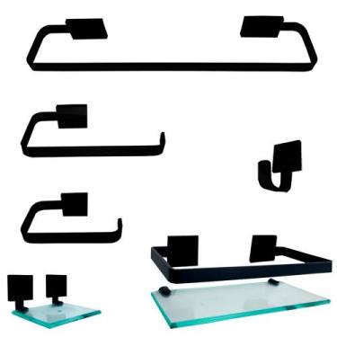 Imagem de Kit Para Banheiro Luxo Tulip Preto 6 Peças - Uni Vendas, Incolor