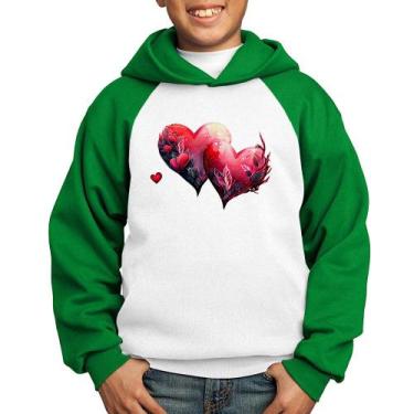 Imagem de Moletom Infantil Corações Flores - Foca na Moda, Branco, Verde, 2