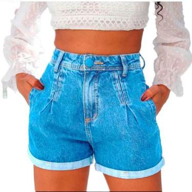 Imagem de Short Feminino, Short Jeans Cintura Alta Com Bolso real - Denim, 36