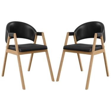 Imagem de Kit 2 Cadeiras Suellen Luxo Reforçada Mesa De Jantar Courino Preto