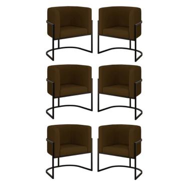 Imagem de Kit 06 Poltronas Lua Sala Decorativa Base Ferro Black Corino Marrom