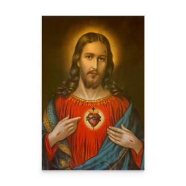 Imagem de Quadro Para Sala Religioso Sagrado Coração De Jesus Cristo - Bimper
