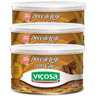 Imagem de Kit 3 Unidades Doce De Leite Com Café Viçosa Lata 400g
