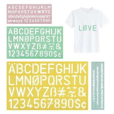 Imagem de Conjunto de 4 estênceis do alfabeto, estênceis de letras de plástico, 4 tamanhos, estênceis numéricos, linhas de guia de régua para aprendizagem, pintura, scrapbook, faça você mesmo, 4 cores