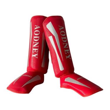 Imagem de rockible Muay Thai Caneleiras Perna Pé Protetores Equipamento de Treinamento Mma Perna Proteção do Peito Almofadas para Sanda Chute Artes Marciais Karatê, Red S
