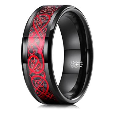 Imagem de THREE KEYS JEWELRY Aliança de casamento masculina de 8 mm preta/azul/verde dragão fibra de carbono vermelha/preta de carboneto de tungstênio celta ajuste confortável, Metal, não conhecido
