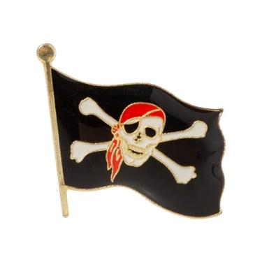 Imagem de Artisan Owl Cachecol vermelho Jolly Roger com osso cruzado na bandeira pirata lapela chapéu broche, Metal, Sem Pedra Preciosa