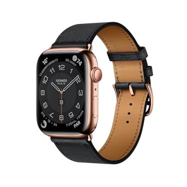 Imagem de DONEGANI Pulseira de couro LB1 para Apple Watch feminina e masculina Se Ultra 2 de 40 mm, 44 mm, 46 mm, 42 mm, 45 mm, 41 mm, 38 mm, 49 mm, séries 10, 9, 8, 7, 6, 5, 4 3, 3, iWatch preta