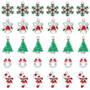 Imagem de Tupalizy 30 peças de pingentes de Natal para decoração de guirlanda de árvore de Natal, sinos de bengala doce, pingente de esmalte de floco de neve para fazer joias, pulseiras, colares, brincos,