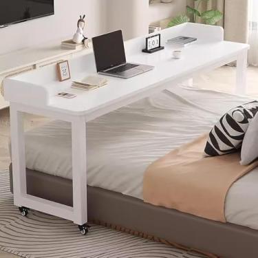 Imagem de Mesa sobreposta com rodas, mesa de trabalho para computador móvel, mesa ao lado, bandeja rolante para escrita de laptop, mesa de carrinho de mesa para laptop, sala de hospital casa, prateleira branca,