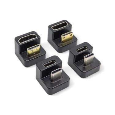 Imagem de KADO Conjunto de adaptadores de monitor portátil de 180 graus - Mini HDMI para HDMI 4K 60Hz em forma de U USB-C para USB-C USB 3.1 Gen 2 10Gbps 60W PD conversor extensor de carregamento para laptop e