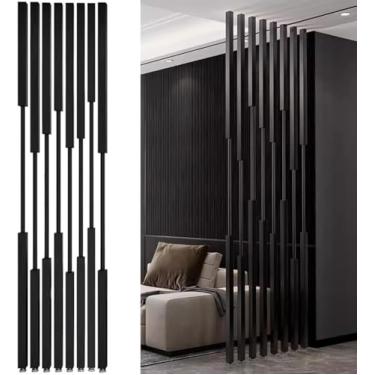 Imagem de Divisor de tela de quarto elegante independente, 28 39 73 85 94 polegadas de altura 8 peças de poste de partição de quarto ripas de madeira, entrada restaurante escritório separação de sala de