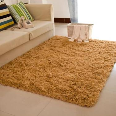 Imagem de Tapete sedoso e fofo, decoração moderna para casa, tapete longo de pelúcia felpudo, tapetes de brincar, sofá, sala de estar, quarto, cabeceira, tapetes de varanda, cáqui, 120 x 200 cm (47 x 78,7