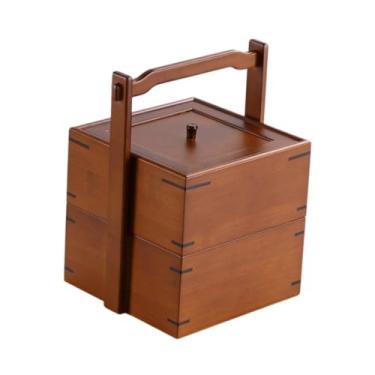 Imagem de ＫＬＫＣＭＳ Caixa de armazenamento de alimentos de bambu cesta de portátil multiuso antigo cesta de embalagem de presente com alça para bolo pastelaria, S