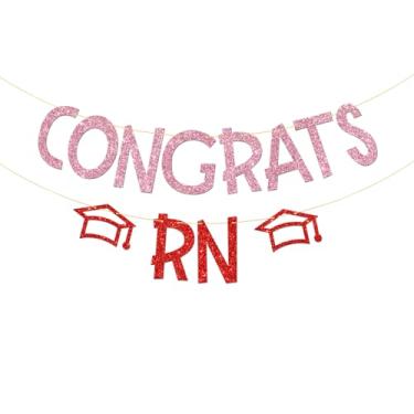 Imagem de Banner Congrats RN, glitter vermelho rosa, faixa de congrats Nurse Bunting, Nurse Grad, Future Nurse, Materiais de decoração de festa de formatura de escola de enfermagem