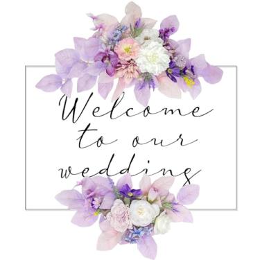 Imagem de BMQDSM Conjunto de 2 guirlandas de flores falsas para decoração de casamento para recepção e placa de boas-vindas de casamento (Roxo)