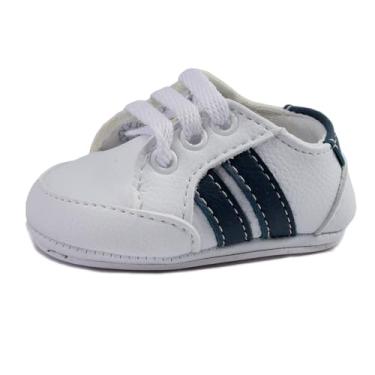 Imagem de Bebê-Sapatinhos recém-nascido e primeiros passos, forrado com tecido espumado14ao20 baby 1901A (Branco Azul, BR, Bebê, Numérico, 15)