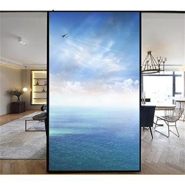 Imagem de Película de janela aplicação privacidade película de janela decorativa belo mar vitral adesivos de janela sem cola, aderência estática fosco janela aderente adesivos de janela (cor: B, tamanho: 80 x