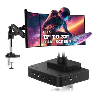 Imagem de SABRENT Estação de ancoragem Thunderbolt 4 com suporte para monitor de mesa, braço de elevação a gás, 4 portas USB, leitor de cartão UHS-II, Gigabit Ethernet, HDMI, DisplayPort, 8K/4K, suporte VESA