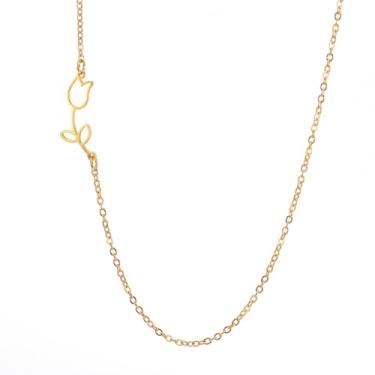 Imagem de UNIFT Colar de coração de tulipa para mulheres de aço inoxidável delicado elegante abertura coração tulipa flor pingente colar mãe tulipa amante presente, Stainless Steel, Aço inoxidável, Sem Pedra