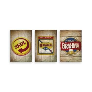 Imagem de Kit 3 Placa Decorativa Quadro Skol Chopp Brahma Original Cerveja Quadr