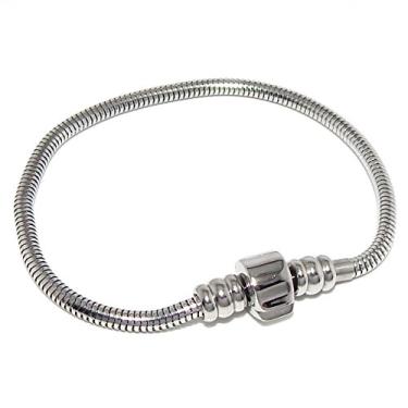 Imagem de Pulseira de aço inoxidável para iniciantes, fecho de pressão, fecho de pressão, desparafuso, serve para pingentes Pandora, 9 inch, Aço inoxidável