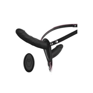 Imagem de Cinta Peniana com Pênis vibrador duplo artificial para lésbicas,brinquedos sexuais com cinta ajustável para prazer intenso.