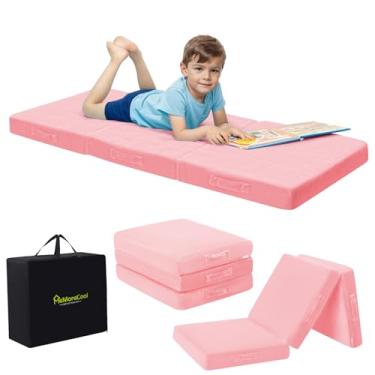 Imagem de MeMoreCool Colchão de chão dobrável para crianças, tapete de cochilo infantil para creche, futon portátil com três dobras, colchão dobrável, rosa 137 x 55 cm